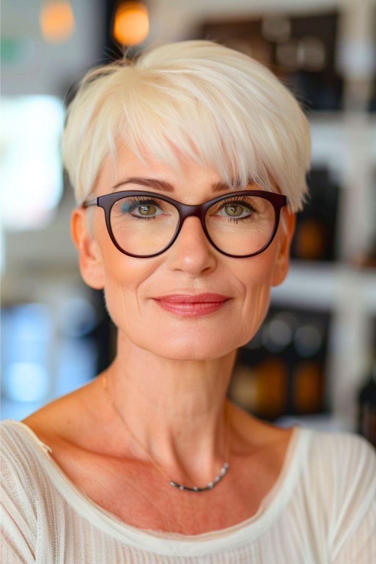 Alterslos und chic_ Bob Frisuren gestuft mit Brille für schöne Frauen ab 50